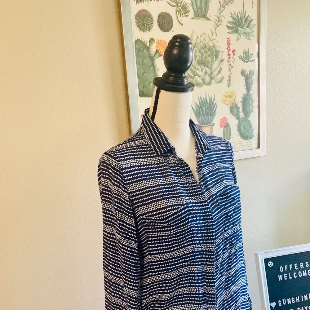 Navy and White Spotted Button Down Blouse - Picture 3 of 14